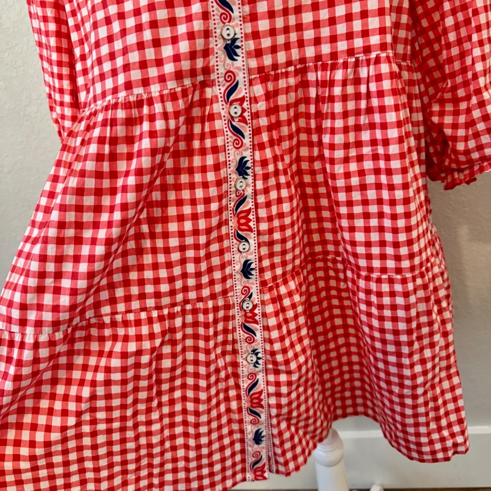 New Printfresh Rosalita Tiered Puff Sleeve Dress Garden Gingham Women's XL Q - Picture 4 of 11